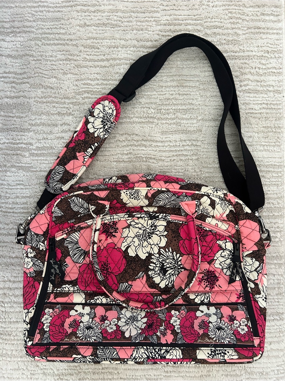 Vera Bradley Pink and Brown Floral Quilted Crossbody Shoulder Bag